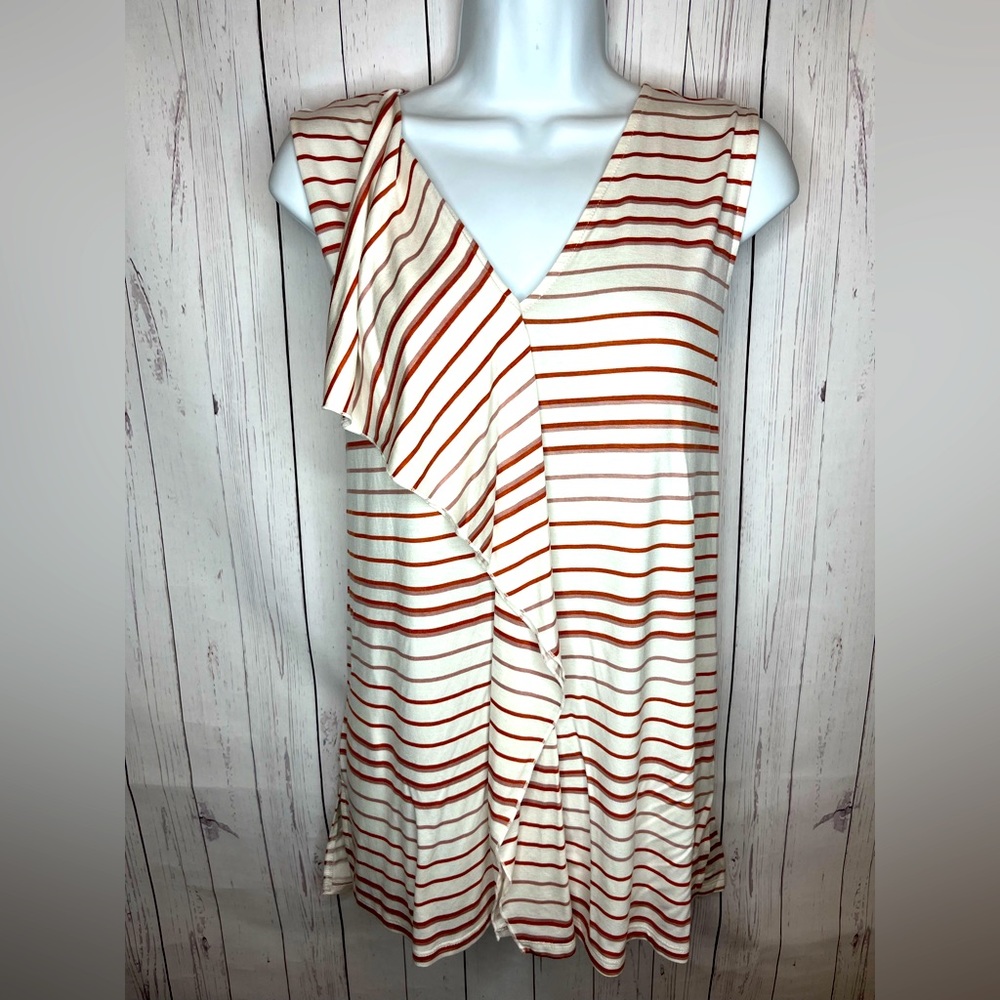 Donna Karan New York Top Women’s Medium Ivory Red Striped Sleeveless Tunic